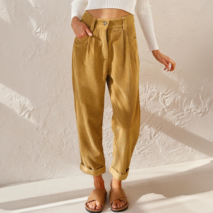 Sutton | Women's Corduroy High-Waist Pleated Tapered Pants