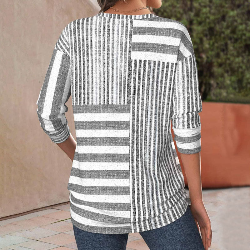 Sutton | Women's Cotton-Blend Stripe Panel Long Sleeve Top