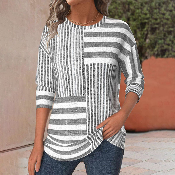 Sutton | Women's Cotton-Blend Stripe Panel Long Sleeve Top