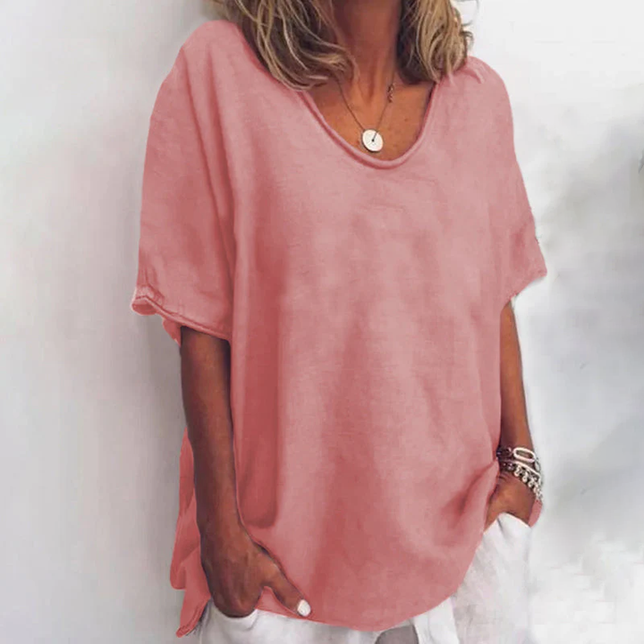Sutton | Women's Cotton V-Neck Oversized Short Sleeve Tee