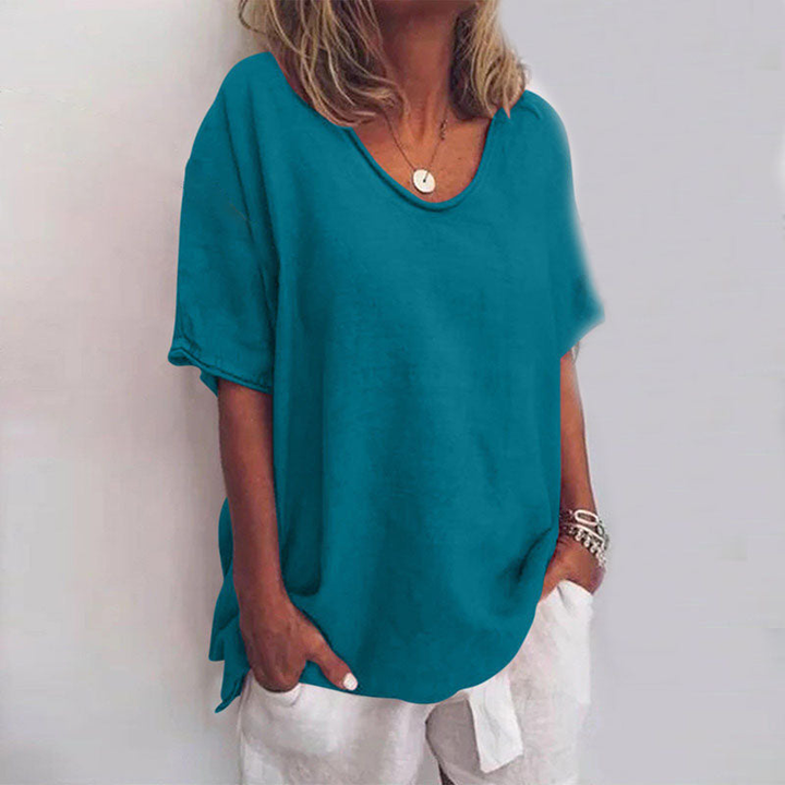 Sutton | Women's Cotton V-Neck Oversized Short Sleeve Tee
