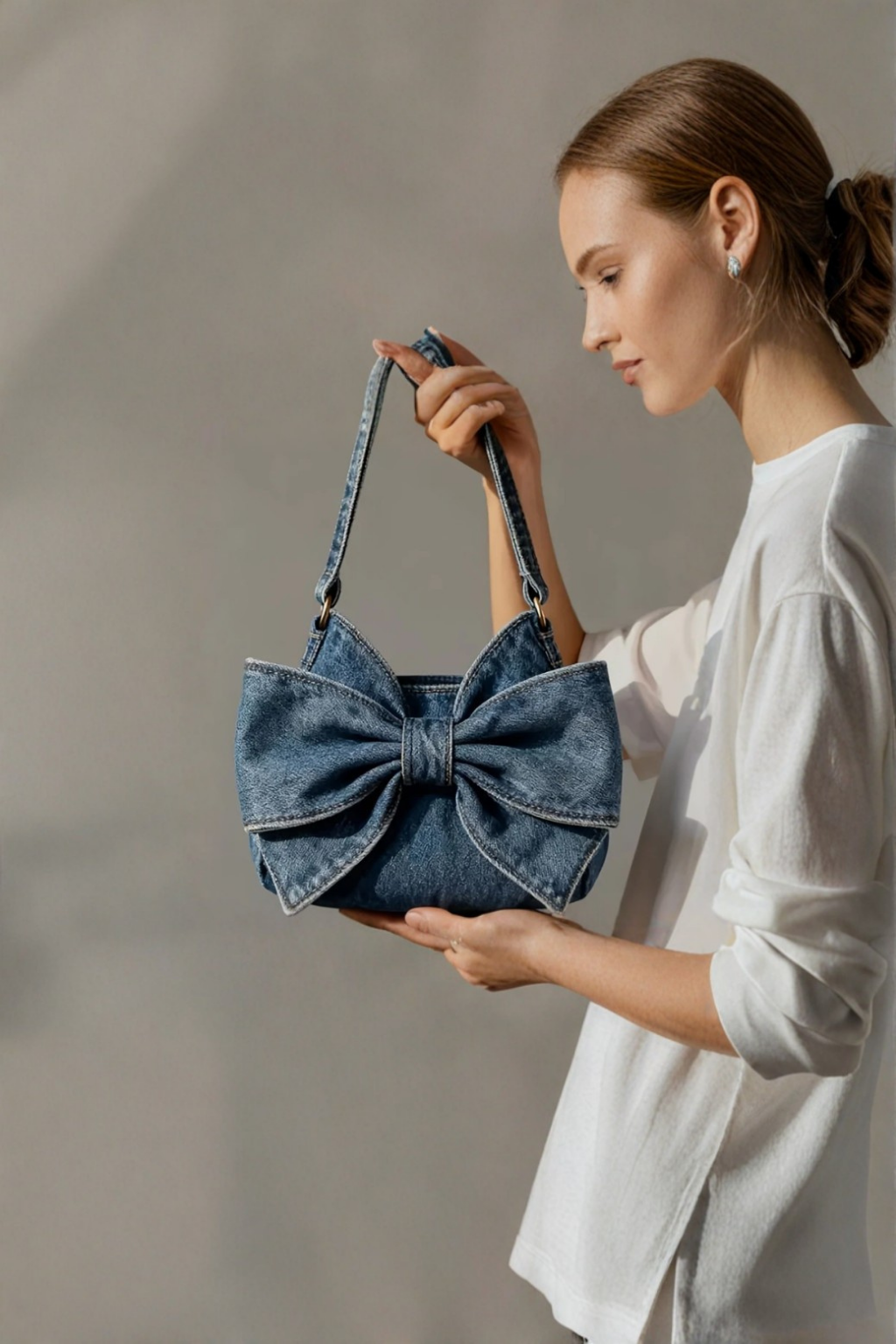 Sutton | Women's Denim Bow-Detail Shoulder Bag
