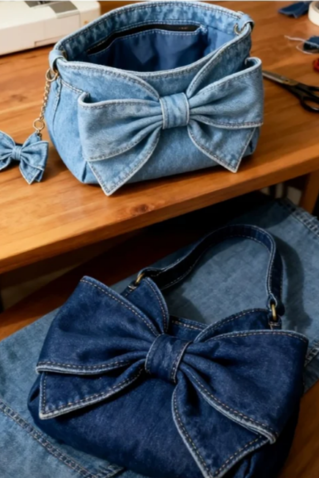 Sutton | Women's Denim Bow-Detail Shoulder Bag