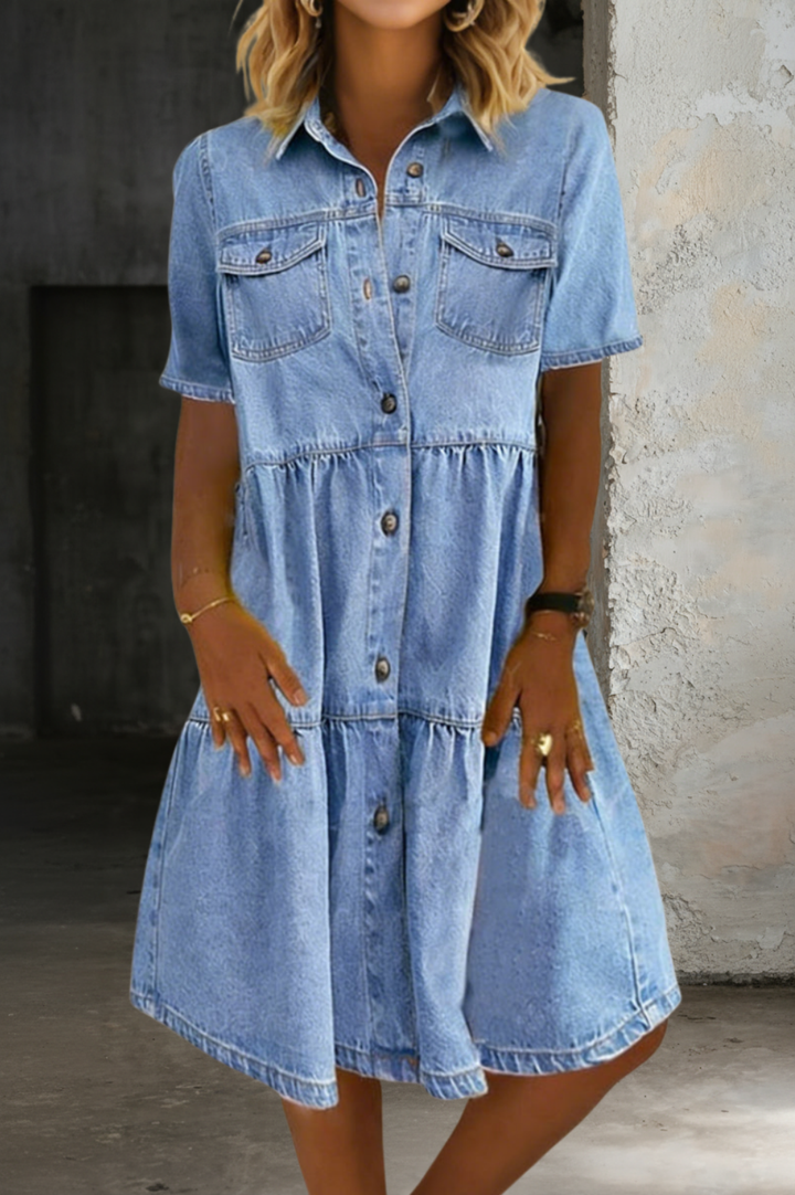 Sutton | Women's Denim Tiered Button-Down Shirt Dress