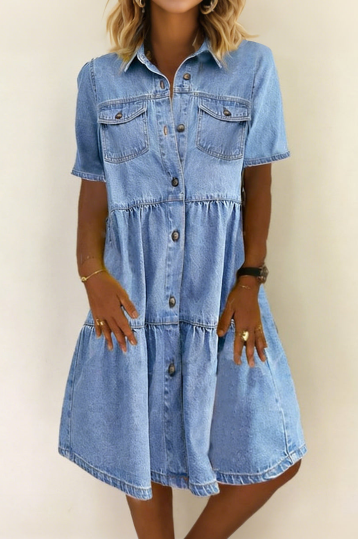 Sutton | Women's Denim Tiered Button-Down Shirt Dress