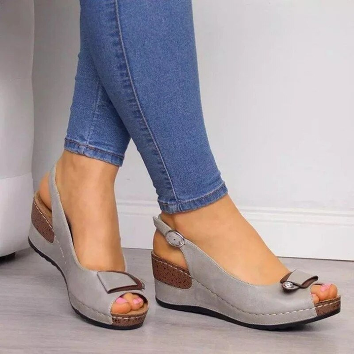 Sutton | Women's Leather Peep-Toe Slingback Wedge Sandals