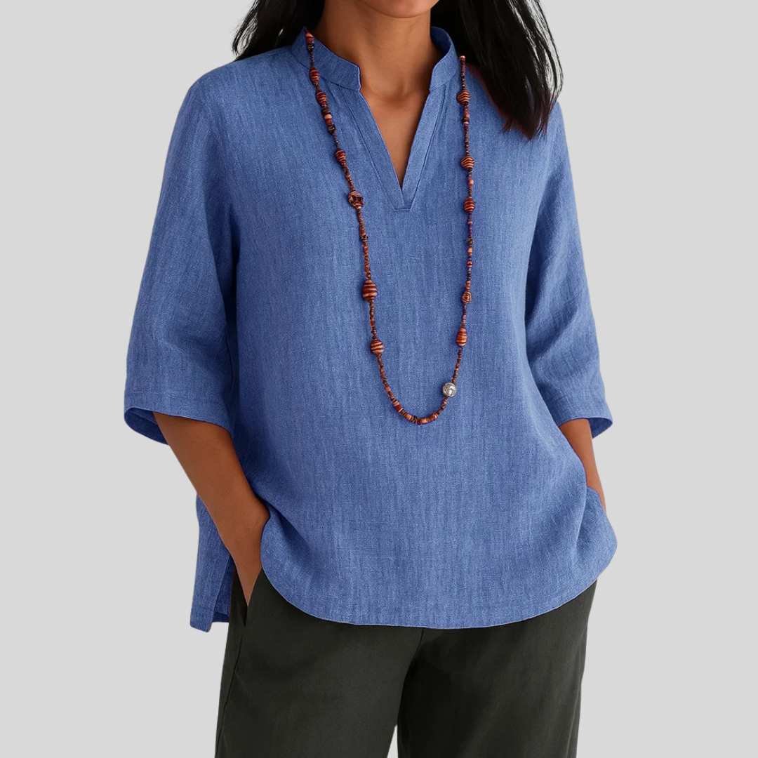 Sutton | Women's Linen V-Neck 3/4 Sleeve Relaxed Tunic Top