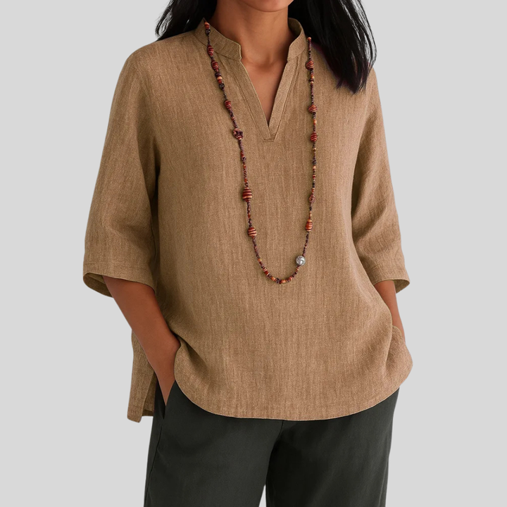 Sutton | Women's Linen V-Neck 3/4 Sleeve Relaxed Tunic Top