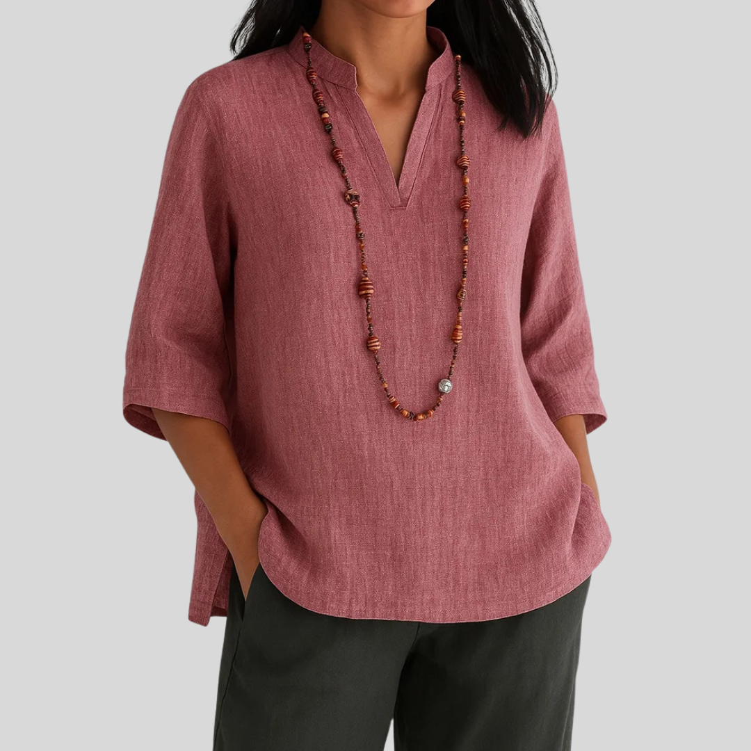 Sutton | Women's Linen V-Neck 3/4 Sleeve Relaxed Tunic Top