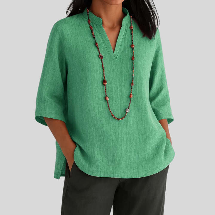 Sutton | Women's Linen V-Neck 3/4 Sleeve Relaxed Tunic Top