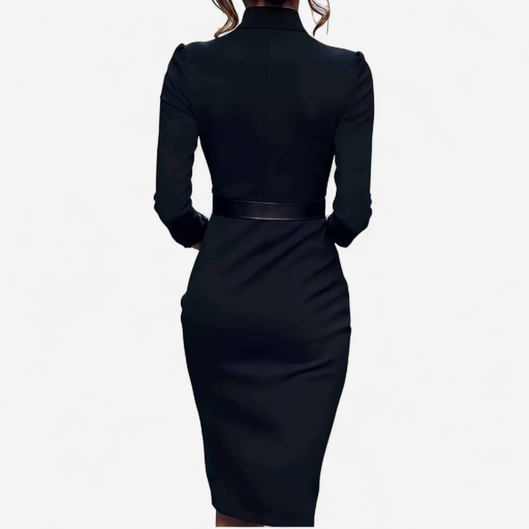 Sutton | Women's Stretch Belted V-Neck Pencil Dress Elegant
