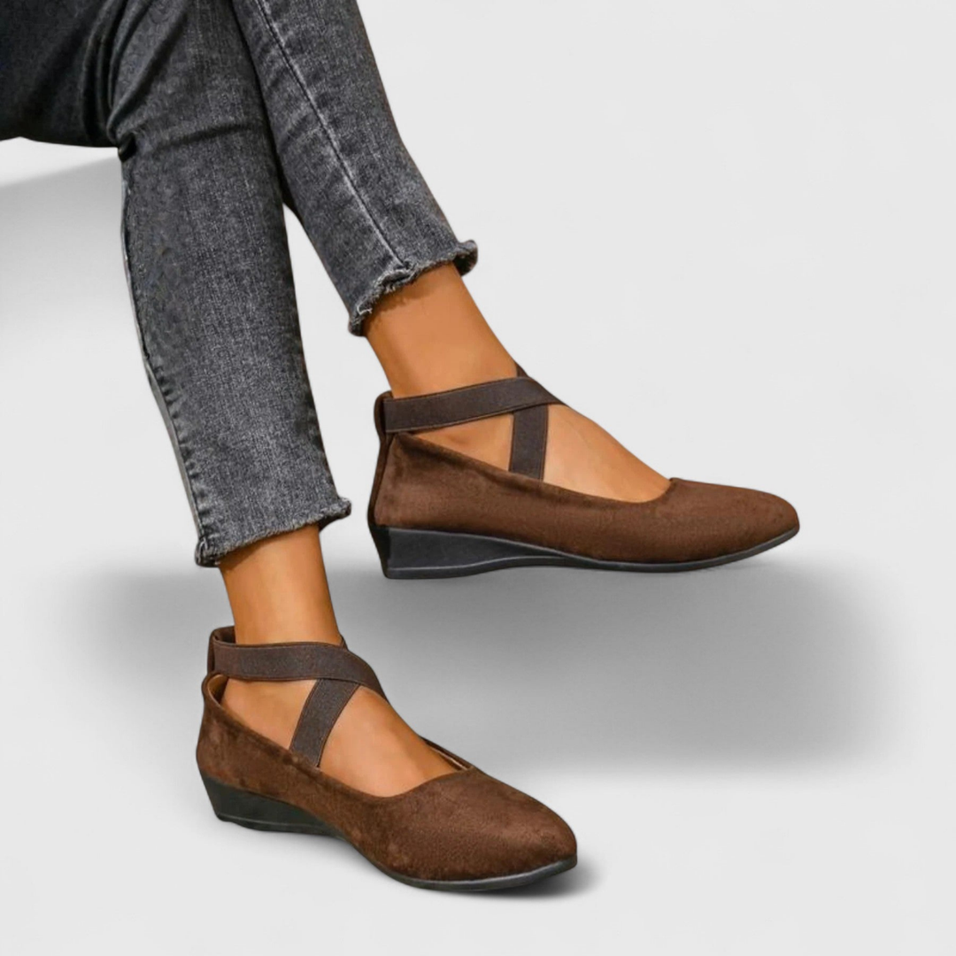 Sylvie | Women's Suede Cross-Strap Ankle Wrap Flat Ballet Shoes