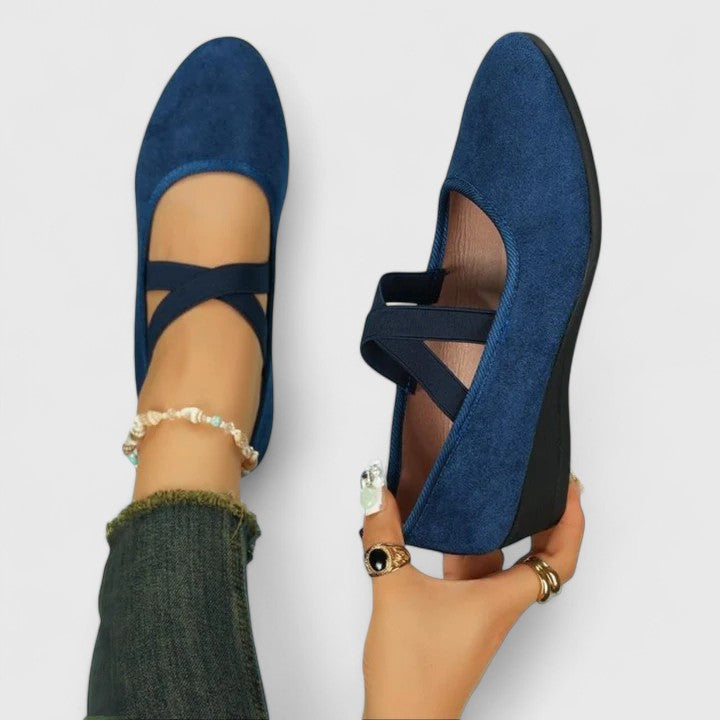 Sylvie | Women's Suede Cross-Strap Ankle Wrap Flat Ballet Shoes