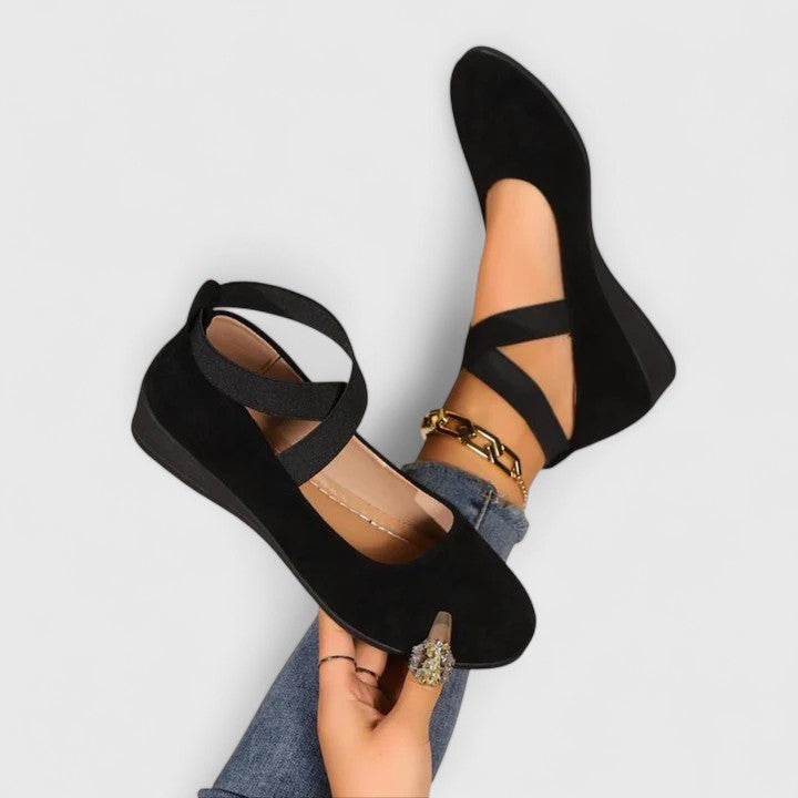 Sylvie | Women's Suede Cross-Strap Ankle Wrap Flat Ballet Shoes