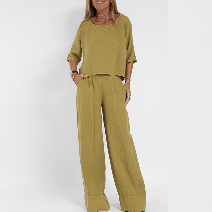 Tabitha | Women's Linen Top & Wide-Leg Trouser Co-Ord Set