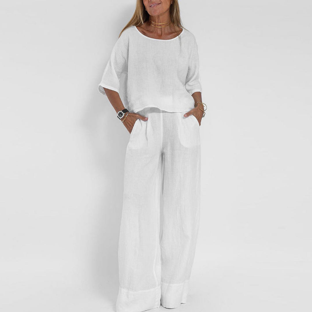 Tabitha | Women's Linen Top and Wide Leg Trouser Two Piece Set
