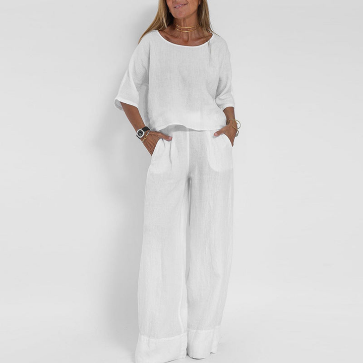Tabitha | Women's Linen Top and Wide Leg Trouser Two Piece Set