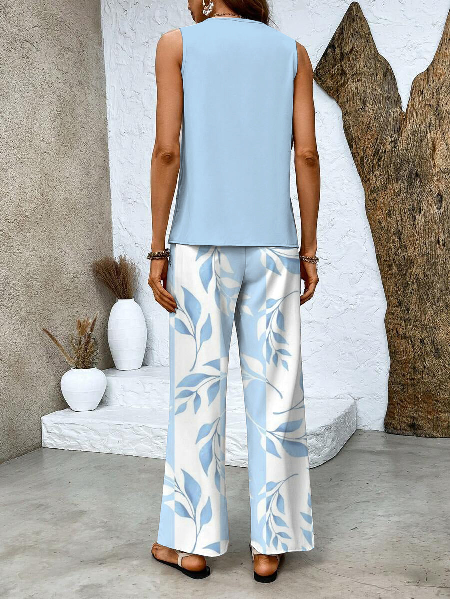 Talia | Women's Chiffon Sleeveless Layered Top & Wide-Leg Set