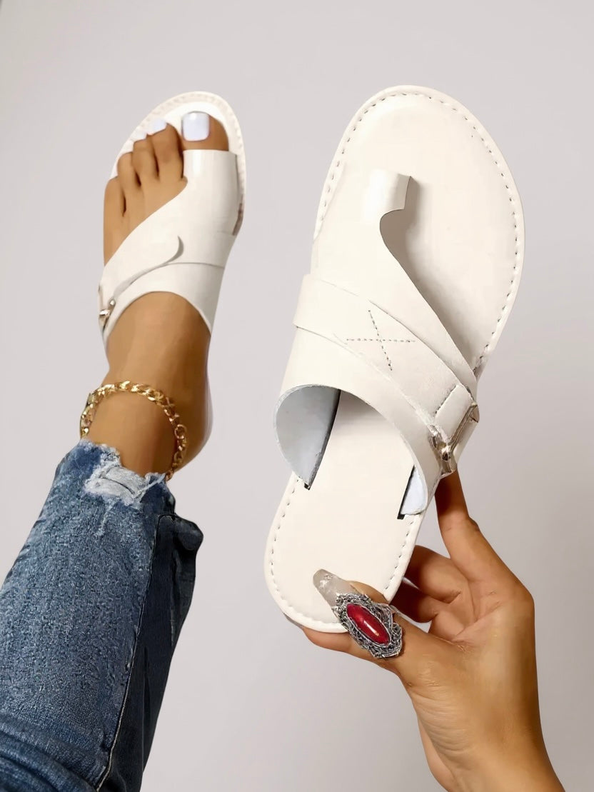 Talia | Women's Leather Toe Loop Crossover Flat Sandals