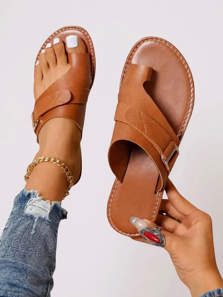 Talia | Women's Leather Toe Loop Crossover Flat Sandals