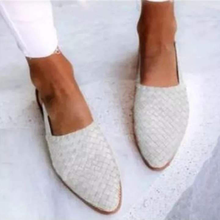 Tallow | Women's Leather Woven Slingback Pointed-Toe Flats