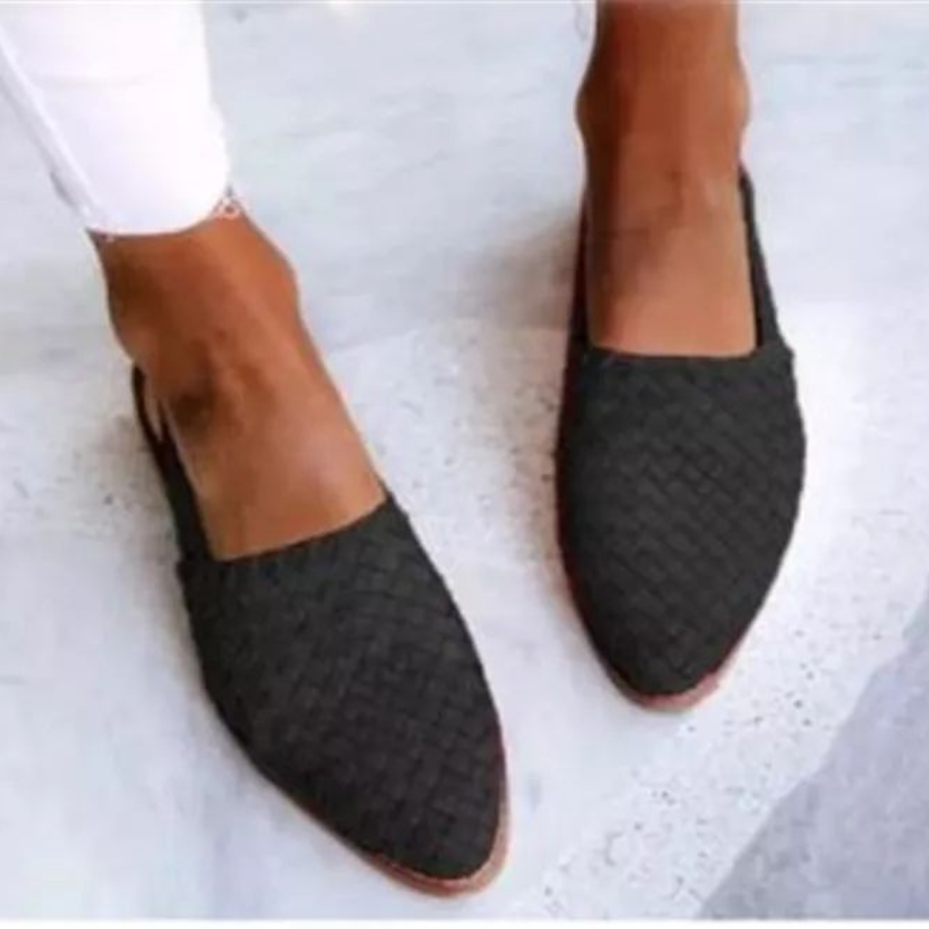 Tallow | Women's Leather Woven Slingback Pointed-Toe Flats
