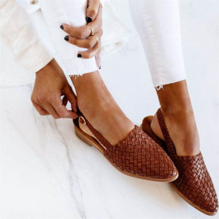 Tallow | Women's Leather Woven Slingback Pointed-Toe Flats