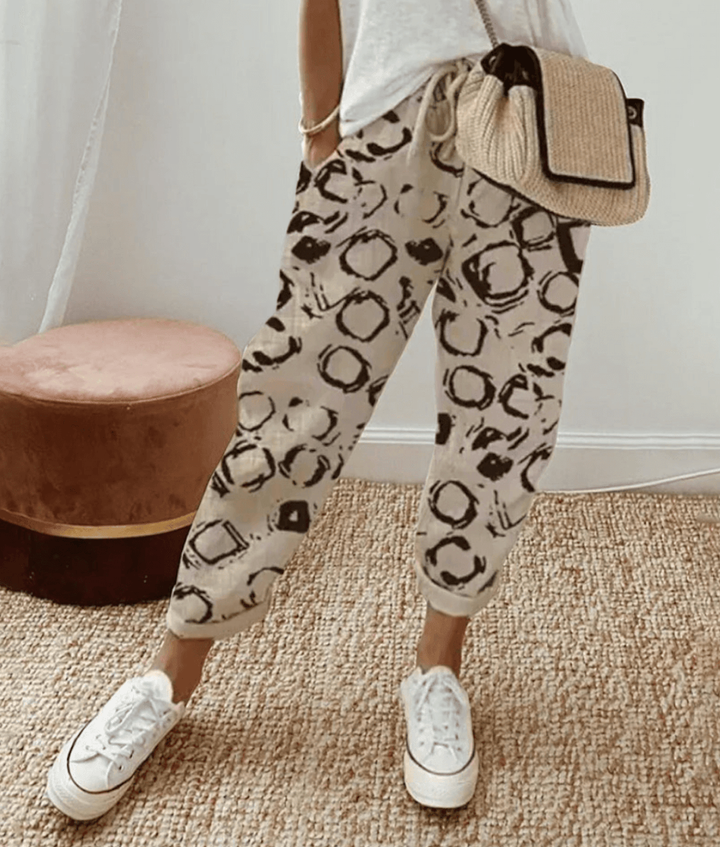 Tamsin | Women's Linen Abstract Print Tapered Trousers