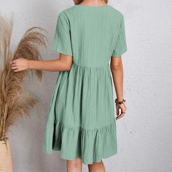 Teddi | Women's Cotton Gauze V-Neck Short Sleeve Mini Dress
