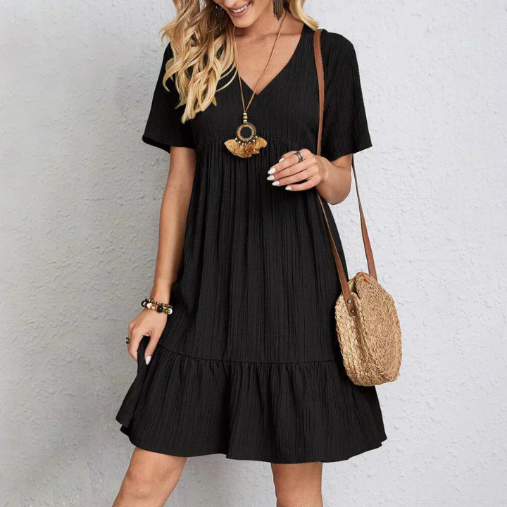 Teddi | Women's Cotton Gauze V-Neck Short Sleeve Mini Dress