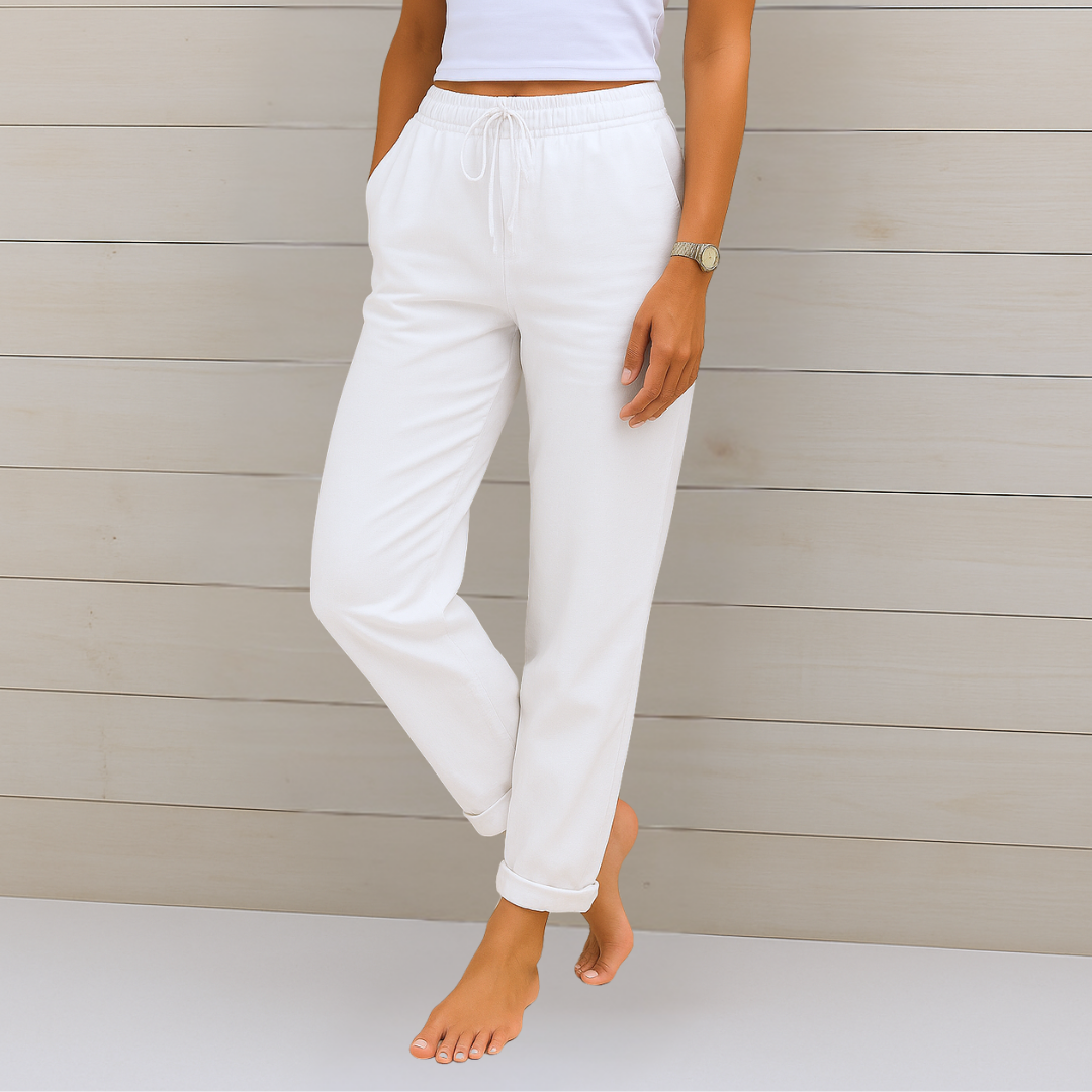 Tessa | Women's Linen Drawstring Waist Casual Straight Pants