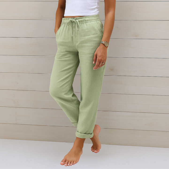Tessa | Women's Linen Drawstring Waist Casual Straight Pants