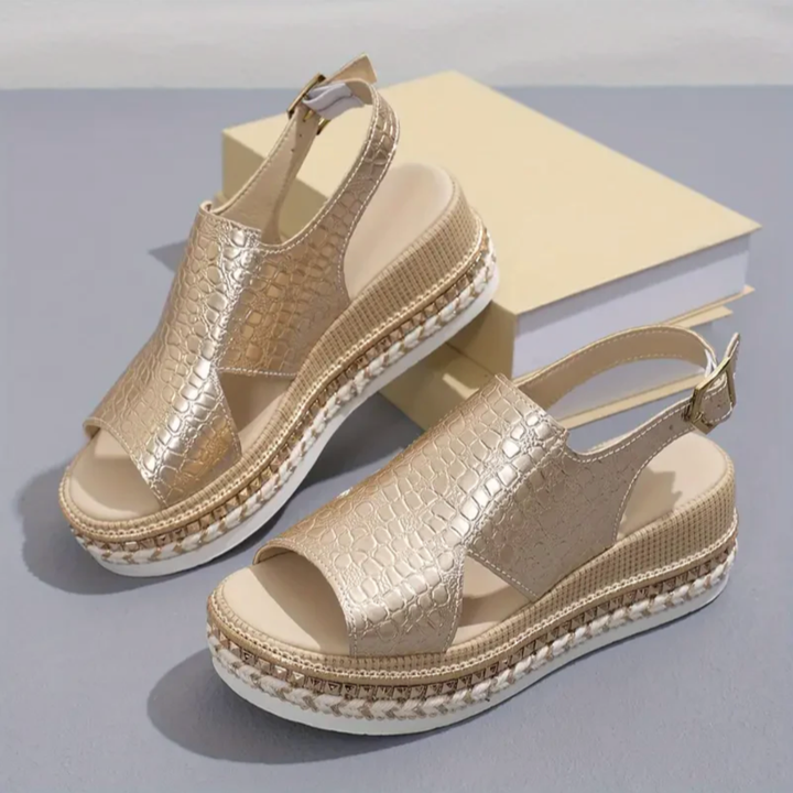 Thalia | Women's Leather Croc-Embossed Espadrille Flatform Sandals