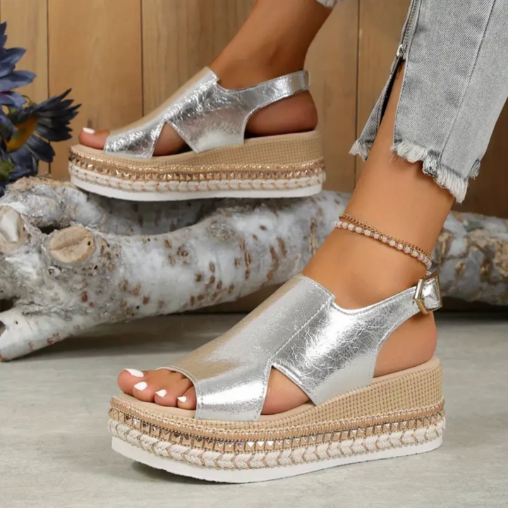 Thalia | Women's Leather Croc-Embossed Espadrille Flatform Sandals