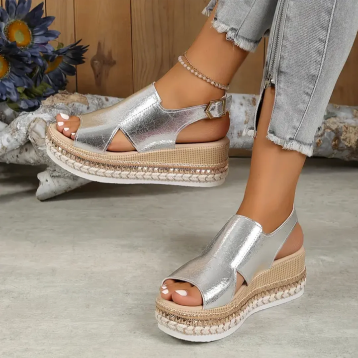 Thalia | Women's Leather Croc-Embossed Espadrille Flatform Sandals