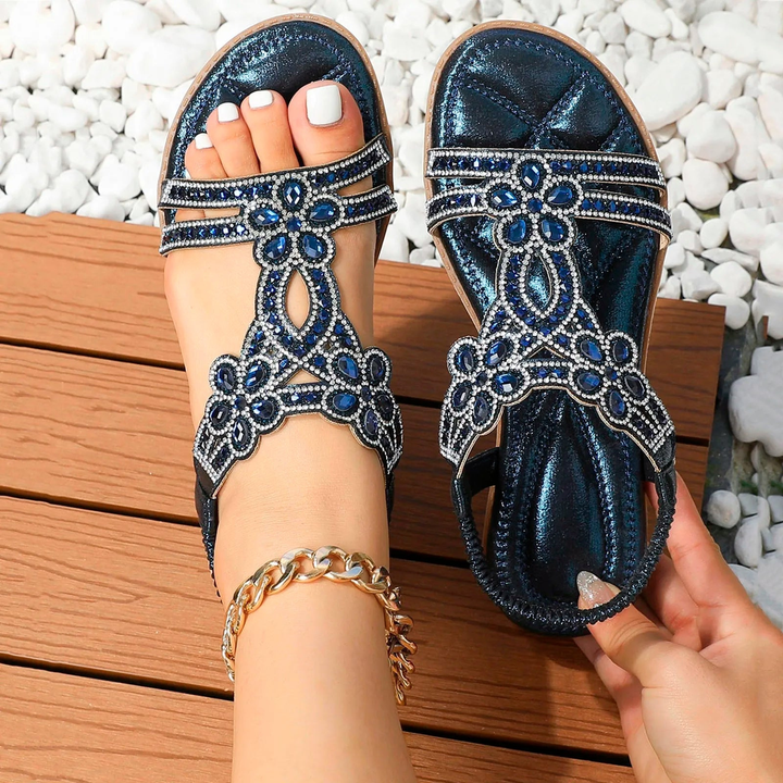 Thea | Women's Breathable Rhinestone Boho Flat Sandals