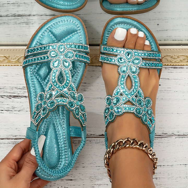 Thea | Women's Breathable Rhinestone Boho Flat Sandals