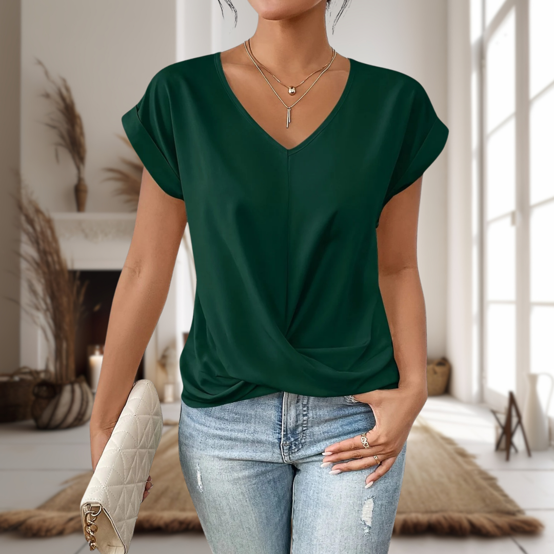 Thea | Women's Cotton Twist-Front V-Neck Short Sleeve Top