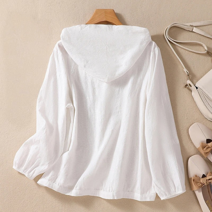 Thea | Women's Linen Casual Hooded Button-Down Shirt