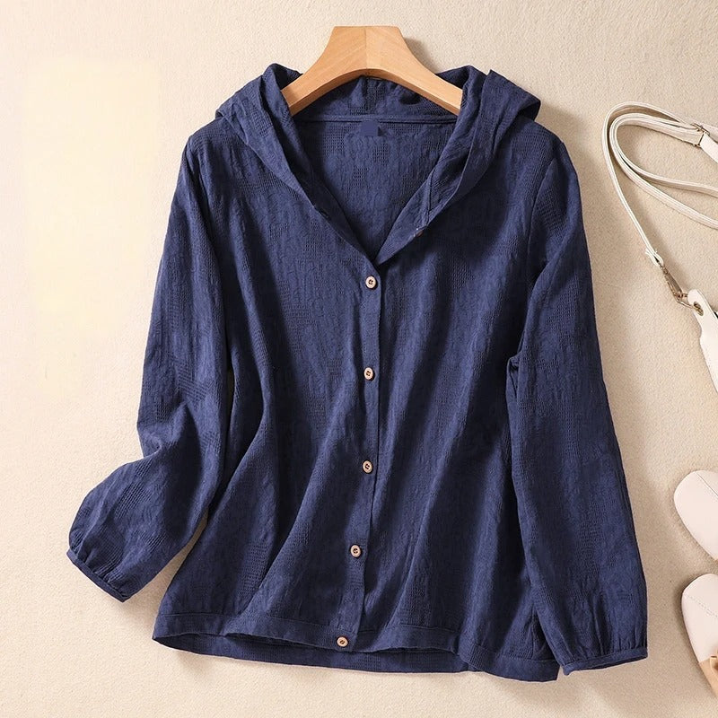 Thea | Women's Linen Casual Hooded Button-Down Shirt
