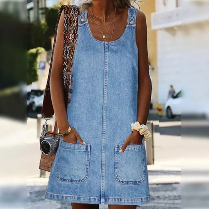 Tilda | Women's Denim Sleeveless Scoop-Neck Mini Shift Dress