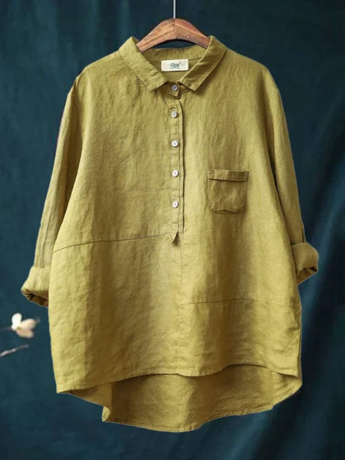 Tove | Women's Linen Half-Button Collared Pocket Shirt