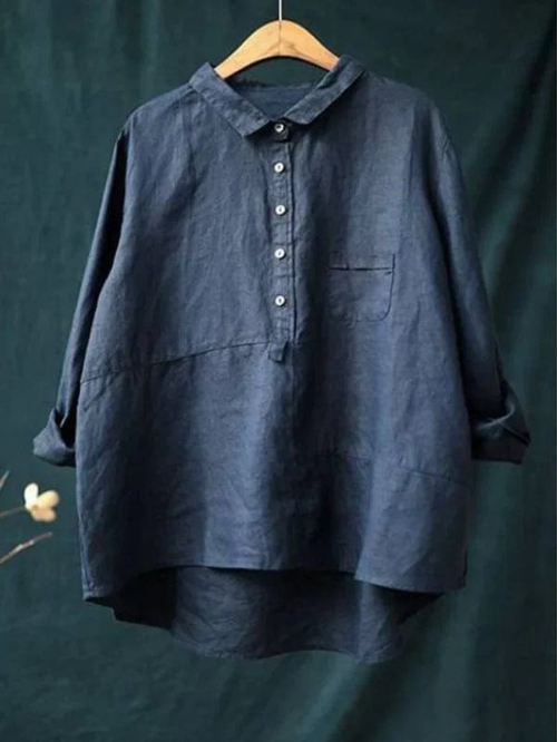 Tove | Women's Linen Half-Button Collared Pocket Shirt