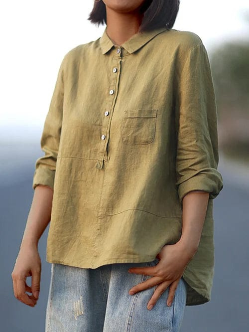 Tove | Women's Linen Half-Button Collared Pocket Shirt