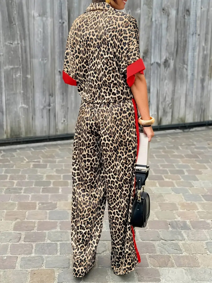 Valentina | Women's Satin Leopard Print Wide Leg Jumpsuit
