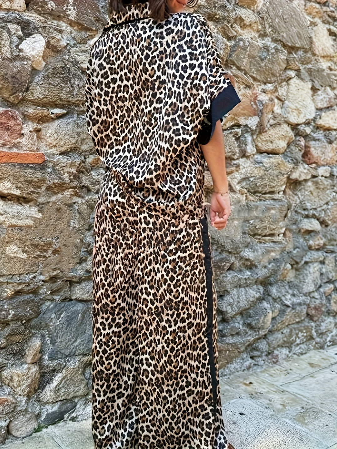 Valentina | Women's Satin Leopard Print Wide Leg Jumpsuit