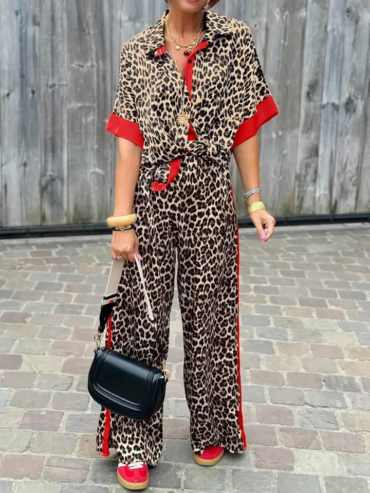Valentina | Women's Satin Leopard Print Wide Leg Jumpsuit