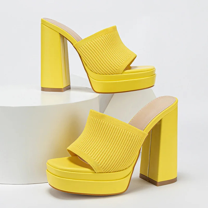 Vera | Women's Breathable Knit Open-Toe Platform Block Heel Mules