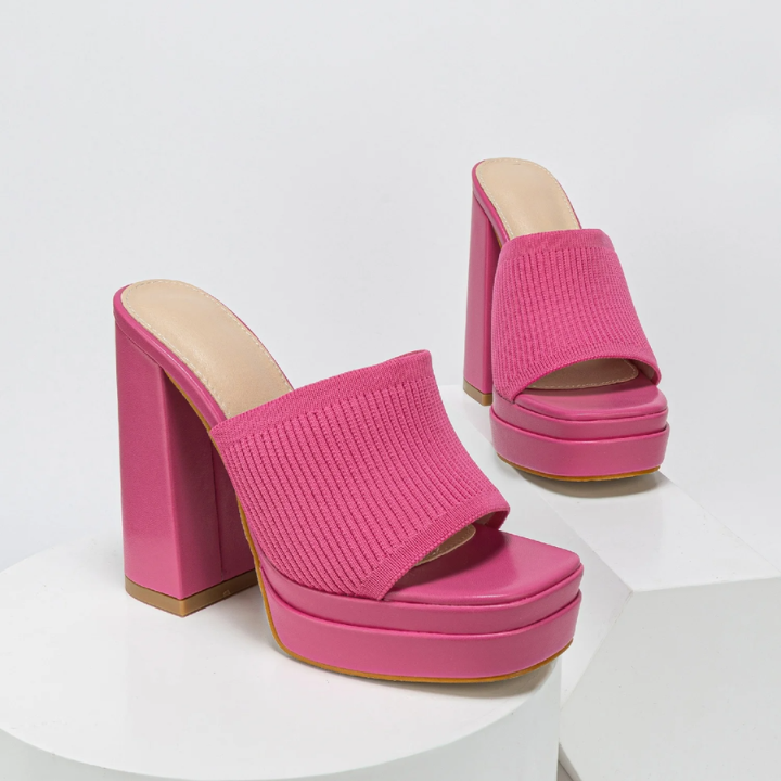 Vera | Women's Breathable Knit Open-Toe Platform Block Heel Mules