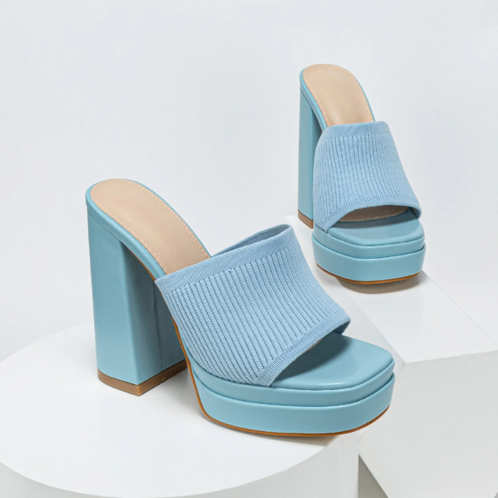 Vera | Women's Breathable Knit Open-Toe Platform Block Heel Mules